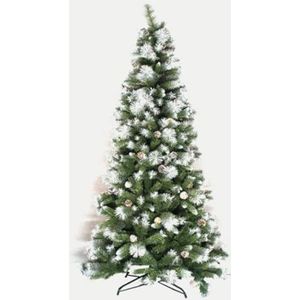 Kerstboom in natuurlijk groen met sneeuw en lint, besneeuwde kerstboom, optionele kerstverlichting, kerstboomdecoratie naar jouw smaak, kerstboom