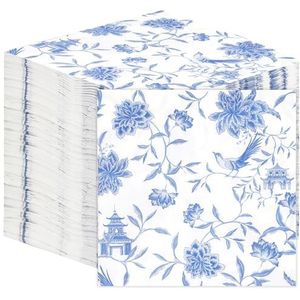 Talking Tables 100 stuks Chinese blauwe zachte papieren servetten voor verjaardagen, bruiloften, Kerstmis, catering, servies, wegwerp, recyclebaar, gemaakt in de EU, 2 lagen, 33 cm