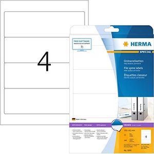 HERMA 5095 ordneretiketten, DIN A4, ondoorzichtig, kort/breed, 192 x 61 mm, 25 vellen, mat papier, zelfklevend, bedrukbaar, permanente zelfklevende etiketten, 100 rugetiketten, wit