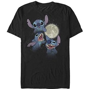 Disney Lilo & Stitch-Three Stitch Moon Organic T-shirt, uniseks, korte mouwen, zwart, S, SCHWARZ