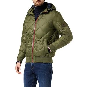 Tommy Hilfiger Jas met capuchon, gewatteerd, gediamanteerd, geïsoleerd, heren, legergroen, XS, Militair Groen