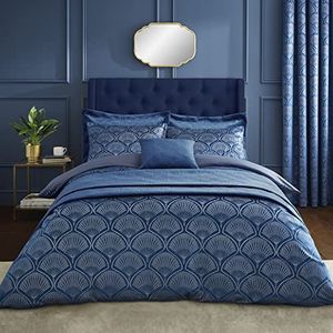 Catherine Lansfield Art Deco Pearl beddengoedset met dekbedovertrek en kussenslopen, marineblauw kingsize
