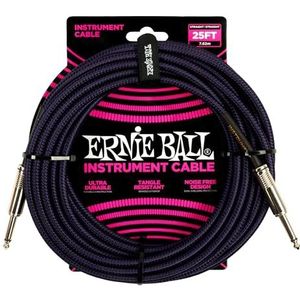 Ernie Ball Gevlochten instrumentkabel, rechte connector, 7,6 m, paars/zwart
