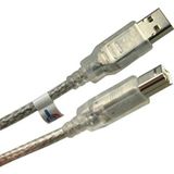 USB 2.0 kabel A/stekker - B/stekker - 5m - dubbel afgeschermd - zilver/transparant