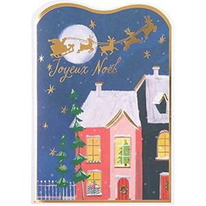 DRAEGER Paris | Muziekwenskaart Merry Christmas Blue | kerstdorp | wekker, goede feesten | warmgouden afwerking | 12 x 17 cm | Made in England | envelop inbegrepen | FSC® papier