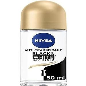 NIVEA Black&White Invisible Silky Smooth Deodorant Ball (1 x 50 ml), anti-transpirant-roll-on bescherming 48H, kalmerende en anti-vingerafdrukdeodorant voor gladde huid