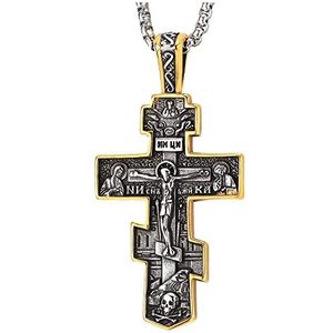Mannen en dames, vintage, Jezus Christus, kruisbeeld, kruisketting met hanger van staal, 75 cm, ketting, ruwe afwerking aan beide zijden