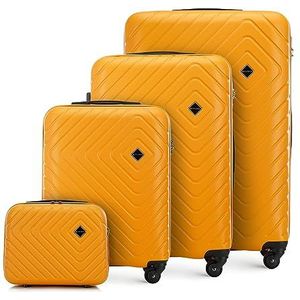 WITTCHEN Cube line Set van 4 koffers maten (S+M+L+Cosmeticatas) ABS Eenvoudige Geometrische Reliëf 4 Wielen met Uittrekbaar Handvat Combinatieslot Oranje, Oranje, Set van 4 koffers