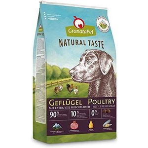 GranataPet Natural Taste gevogelte met hoog vleesgehalte, graanvrij en suikervrij, complete voeding voor volwassen honden, 4 kg