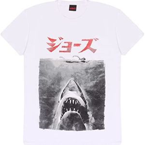 Popgear Jaws Japans dames T-shirt wit boyfriend fit, Wit.