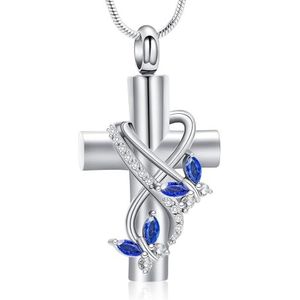 VCCWYQK Halsketting voor as voor dames, vlinder, crematie, sieraden, voor as, kruis met kristal, vlinder, ashanger, herinneringshanger voor as, Keepsake sieraden, geschenken voor geliefden, Roestvrij