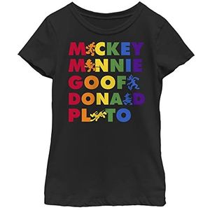 Disney Mickey Friends Name Stack Pride Rainbow Girls T-shirt, zwart, XS, zwart.