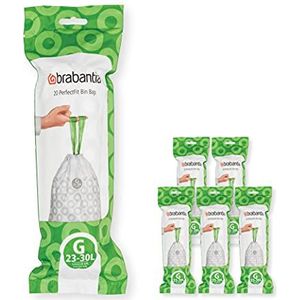 Brabantia PerfectFit Multipack vuilniszakken (code G/23-30 liter), zeer robuust, intrekbare handgrepen, 6 rollen (120 zakken), 138423, wit