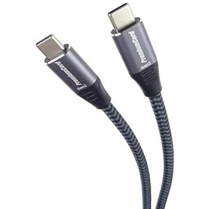 PremiumCord USB-C 3.2 Gen 2x2 aansluitkabel, SuperSpeed datakabel tot 20 Gbit/s, oplaadkabel tot 5A, USB 3.2 generatie 2 x 2 type C-stekker, zwart/grijs, lengte 1 m