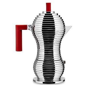 Alessi MDL02/6RFM Pulcina espressomachine - gegoten aluminium, handvat en knop - PA, rood, magnetische bodem - 6 kopjes