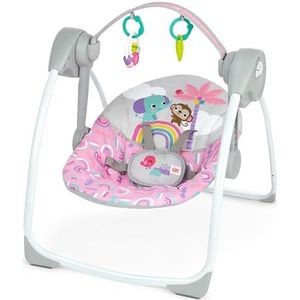 Bright Starts, Pink Paradise Draagbare en compacte schommelbank, automatische schommel met muziek, uniseks, nieuwe ns en meer