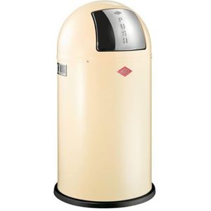 Wesco Pushboy afvalemmer in amandelkleur, gepoedercoat plaatstaal, volume 50 liter, grote klep van roestvrij staal, uitneembare binnencontainer