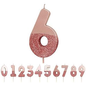 Roze Goud Glitter Nummer 6 kaars | Premium kwaliteit taarttopper decoratie | Voor kinderen, volwassenen, 16e, 60e verjaardag, verjaardag, mijlpaal