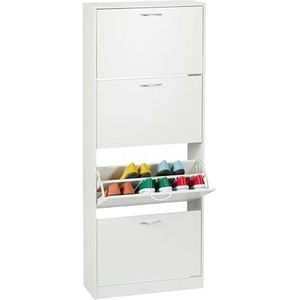 Relaxdays Schoenenkast H x B x D: 152 x 60 x 24 cm, geschikt voor 24 paar, 4 kleppen, smalle schoenenkast, schoenenkast, schoenenkast, hal, schoenenkast, wit
