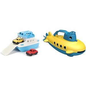 Green Toys 8601038 Fährschiff mit 2 Mini-Autos, Badewannenspielzeug & 8601032 U-Boot, Badewannenspielzeug, Spielboot, nachhaltiges Badespielzeug für Kinder ab 6 Monaten, Gelb, Blau