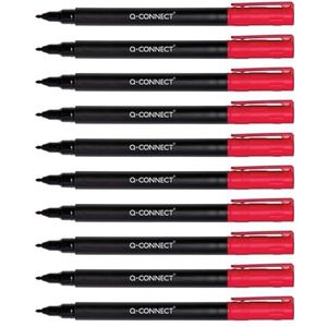 Q-Connect BD CD/DVD Marker, 10 stuks, dikte 0,6 mm, rood, 10 stuks, waterdicht, voor het beschrijven van glas, kunststof, metaal, porselein, folie, alcohol, niet giftig