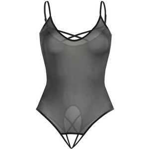 Teyli Elegante body voor dames, mesh, body voor dames, zwart, 3XL grote maat, zwart.