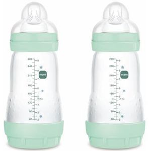 MAM Easy Start A137 Gepatenteerde anti-koliek fles met ultrazachte SkinsoftTM siliconen speen voor baby's vanaf 2 maanden, 2 eenheden zelfsterilisatie in 3 minuten, blauw, 260 ml