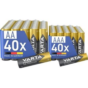 VARTA 40 AA-batterijen en 40 AAA-batterijen, confezione da 80, Mix Pack, Power on Demand, alkaline, pacco di stoccaggio in confezione ecologica, gemaakt in Duitsland [Esclusivo su Amazon]