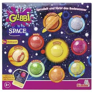 Glibbi Space Badbommen met informatiekaarten over de planeten, badplezier vanaf 3 jaar, 9 stuks