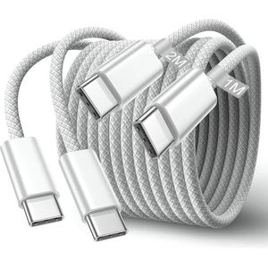 Cable USB C vers USB C 60W [1m+2m], PD3.0 Coton Tressé Câble Type C Charge Rapide pour iPhone 15/15 Pro/15 Pro Max, Pour Macbook, Pad Pro/mini, pour Samsung S23/S22, Google Pixel