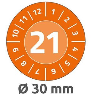 AVERY Zweckform 6944-2021 80 stuks duurzame testetiketten jaar 2021 (sterk zelfklevend, klein, Ø 30 mm, 80 stickers op 10 vellen) oranje