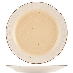Home Tierra Stoneware platte borden, handbeschilderd, ivoorkleuren/bruin, 27 cm, 6 stuks
