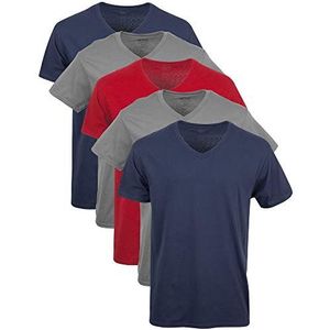 Gildan Heren T-shirts met V-hals, multipack, stijl G1103, marineblauw/antraciet/kardinaal rood (5 stuks), X-Large, Marineblauw/antraciet/kardinaalrood (5 stuks)