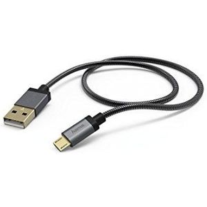 Hama Oplaad- en gegevensoverdrachtkabel ""Metaal"" (USB-A-stekker naar Micro-USB, USB 2.0, nikkel, knikbescherming, kabellengte 1,5 m) antraciet