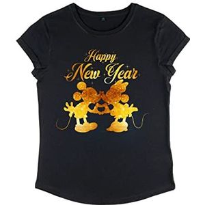 Disney Classic - Mickey en Minnie Kissing T-shirt met rollawaai organisch, voor dames, zwart, S, zwart.