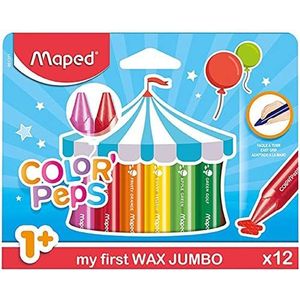 Maped Color'Peps kleurwaskrijtjes voor kinderen, driehoekig, eerste kleurpotloden voor baby's vanaf 1 jaar, 12 stuks assortiment jumbo-waskrijtjes.