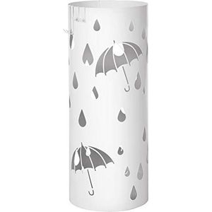 SONGMICS Metalen paraplubak, rond, parapluhouder, met een plaat en haken, 49 x 19,5 cm, wit LUC23W, 49 x 19,5 cm (H