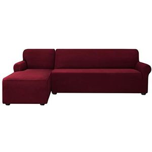 subrtex Bankhoes L-vorm stretch bankovertrek L-vorm Jacquard Spandex L-vorm voor sectionele sofa meubelbescherming (linkerstoel, rode wijn) (2-zits) (bankovertrek -26)