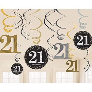 Amscan 9900566 - Gouden Sprankelende Viering 21e Verjaardag Hangende Swirl Decoraties - 12 Pack