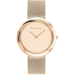 Calvin Klein 25200013 Analoog Quartz dameshorloge met Milanese armband van roestvrij staal in lichtroze goud, Gouden oogje., armband