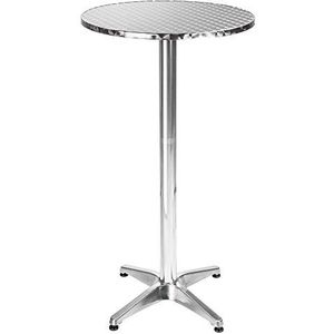 BAKAJI Salontafel van aluminium voor buiten, 60 x 70/110 cm, in hoogte verstelbaar, bistrotafel, roestvrij staal, rond, voor bar, huis, tuin, restaurant, zilver (roman)