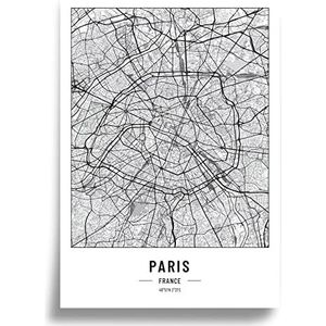 Cool Factory Stadskaart A3 zwart wit papier 250g foto voor woonkamer en slaapkamer zeer veel stadmotieven minimalistische poster perfect cadeau-idee zonder lijst Parijs