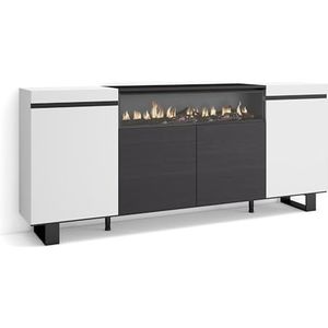 Skraut Home - Dressoir voor woonkamer en keuken, opbergkast, commode, 200 x 87 x 35 cm, 4 deuren, schoenenkast, moderne stijl, wit en zwart