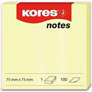 Kores - Zelfklevende notities, geel, zelfklevend, 75 x 75 mm, 12 blokken met elk 100 vellen