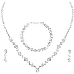 Sieradenset voor bruiloft, eindejaarsbal, choker, armband, bungelende oorbellen voor bruid, vrouwen en meisjes, Legering, strass, Geen edelsteen