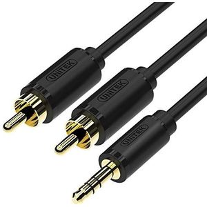 Unitek Audiokabel 3,5 mm Mini jack (M) - 2x RCA (M) RCA | Stereo AUX RCA Y Splitter Adapter | Splitter Kabel | Y-kabel | zwart/goud | 1,5 m