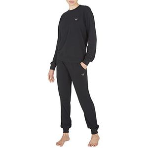 Emporio Armani Sweater+Broek met manchetten voor dames, stretch Terry loungewear pullover + broek met manchetten, zwart, XS, zwart.
