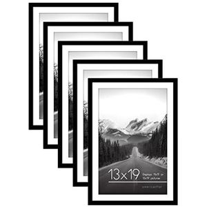 Americanflat Fotolijst, 13 x 19 cm, zwart – displays 11 x 17 cm, mat en 13 x 19 cm, zonder mat, 5 frames met tanden om op te hangen aan de tanden voor horizontale en verticale weergave