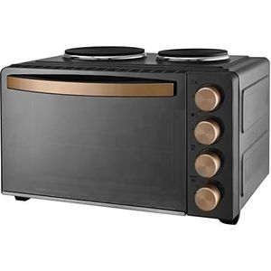 Kalorik TKG MK 1003 Kleine keuken met oven, 36 x 28 x 22,4 cm, 2 kookplaten, 28 l, boven- en onderwarmte, 3100 W, zwart/champagne