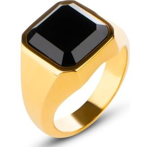 Kleurrijke gouden zegelring met zwarte steen - staal - heren - zegelringen - ringen - herenring - accessoires